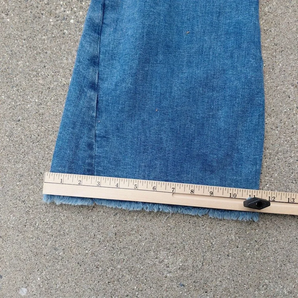 Edgely Flare Jeans Womens 10 Blue Denim High Rise Front Seam Raw Hem Comfort